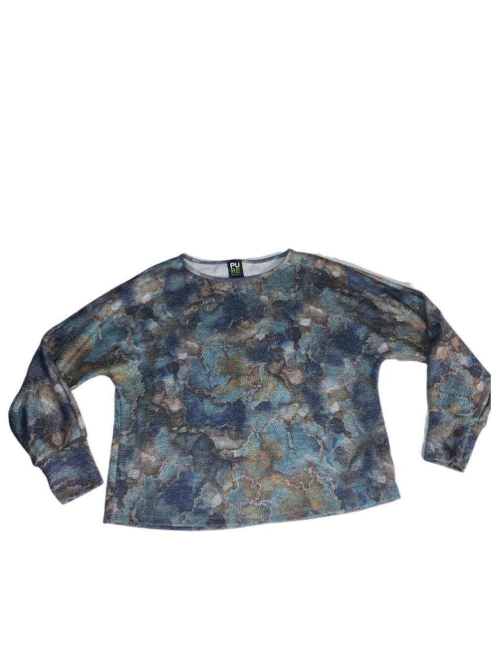 Women's PURE essence Long Sleeve sweater S Blue Brown Abstract